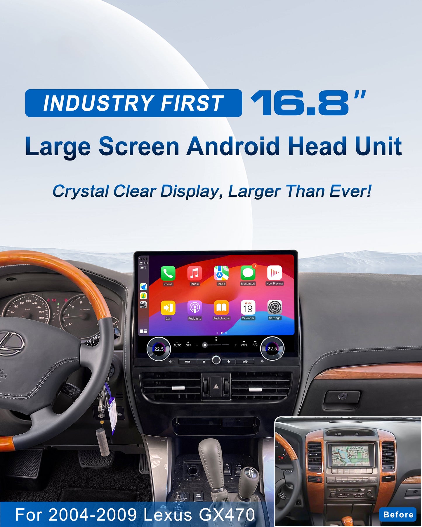 16.8" Android 13 Fast boot Navigation Radio for 2002 - 09 Toyota Prado 2004 - 2009 Lexus GX470